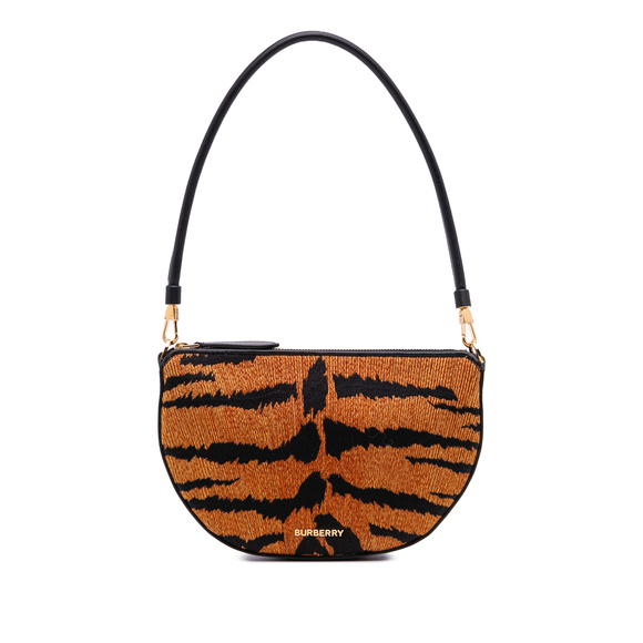 Pre-Loved Burberry Mini Canvas Tiger Print Olympia Shoulder Bag - Picture 1 of 12